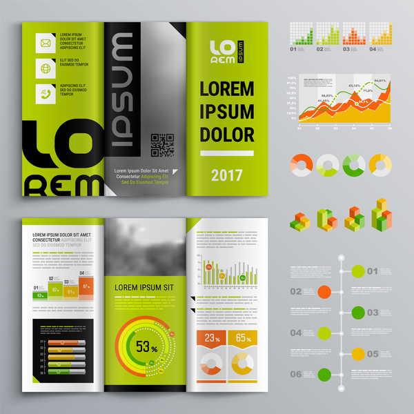 Grün mit schwarzer Broschürenabdeckung mit infographic Vektor 06 des Geschäfts  