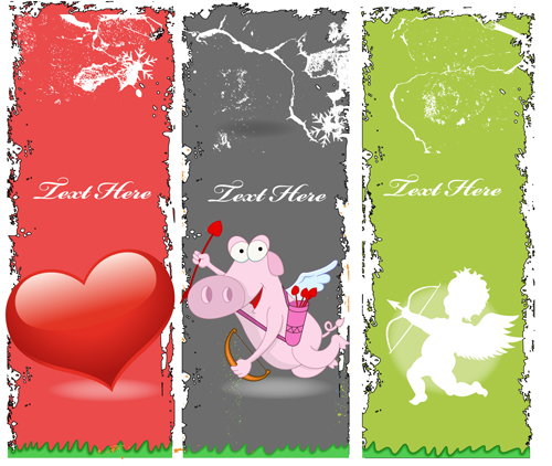 Grunge valentines banners design elements 02  