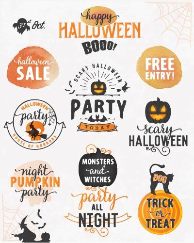 Halloween party labels watercolor vector  