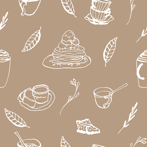 Hand drawn coffee and cake seamless pattern vector 02  