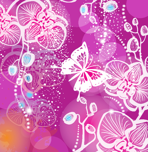 手描き蘭と蝶ベクトル  