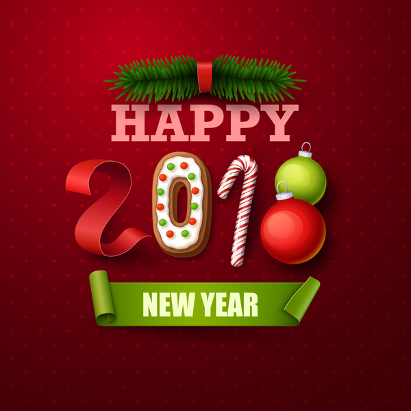 Happy 2018 new year red background vector 03  