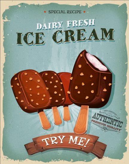 Ice cream poster vintage grunge vector  