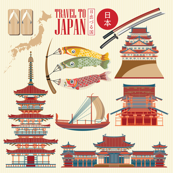 伝統文化ベクトル04と日本の旅行の観光スポット  
