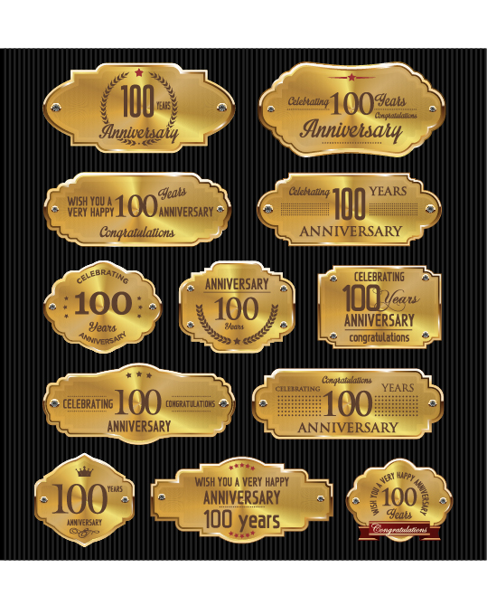 Luxury anniversary golden laurel labels vector 06  