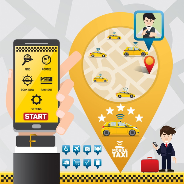 モバイル タクシー サービス アプリケーション インフォ グラフィック ベクトル 07  