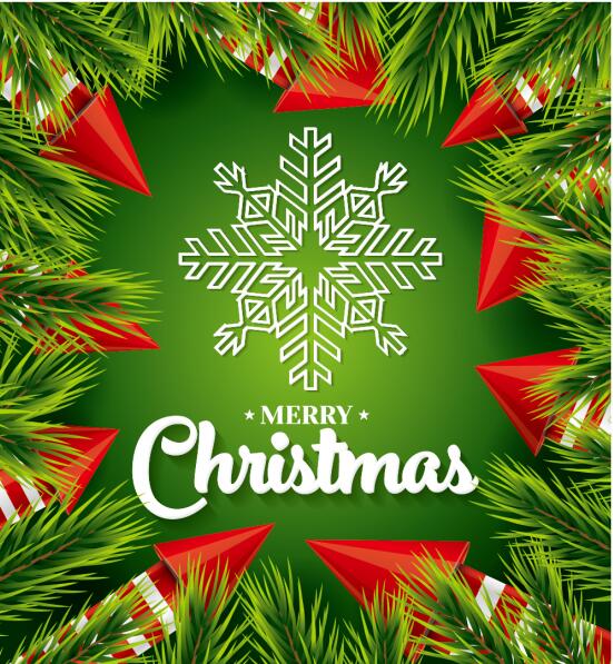 クリスマス カード ベクトルと松の枝フレーム  