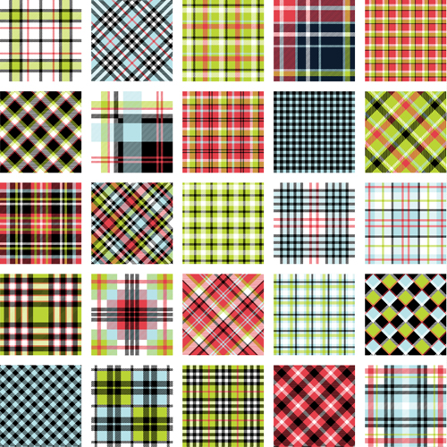 Plaid fabric patterns seamless vector 06  