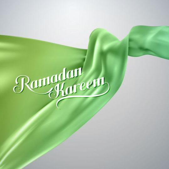 Ramadan kareem background with green silk fabric vector 02  