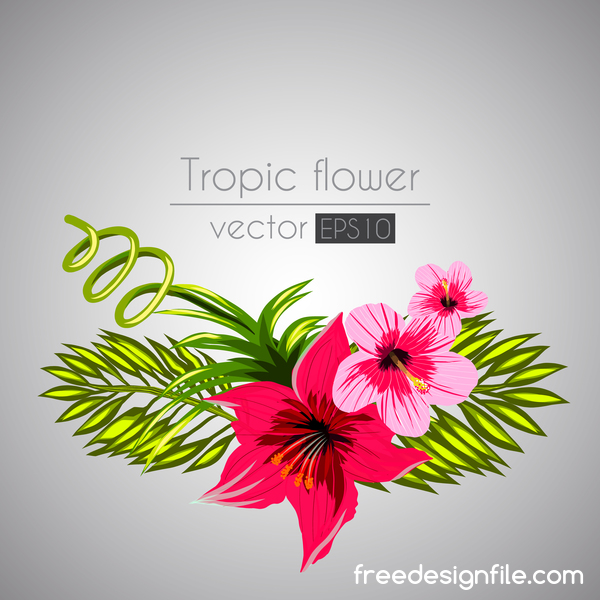Red with pink tropical flowers vector 02  