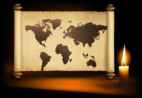 Scorrimento Mappa del mondo e candela sfondo vettoriale  