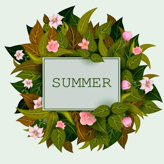 Summer background with tropical plant and flower vector 14  