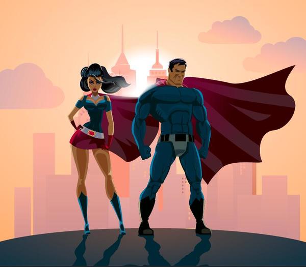 スーパーマンと女性のデザインベクトル03  