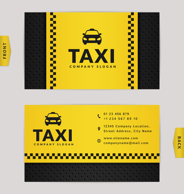 Taxi business card yellow with black color vector template 01  