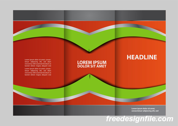 Three fold flyer and brochure cover red green vector 04  