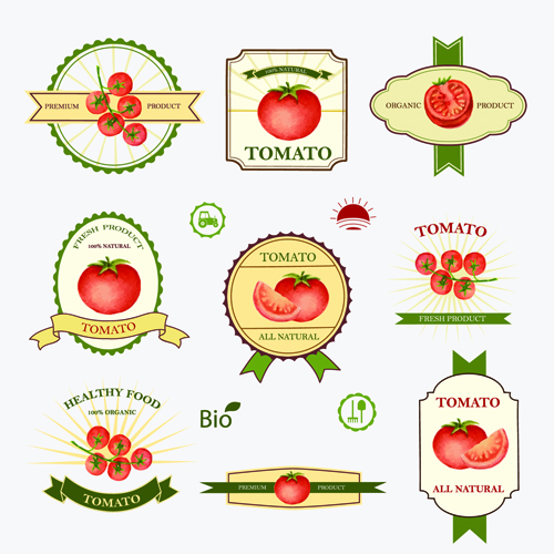 Tomato labels vintage vector material  