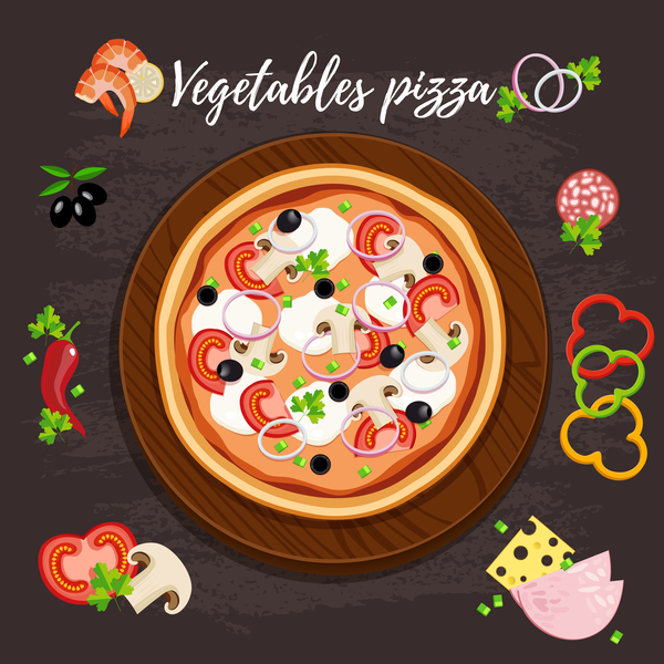 Vagetables pizza vector material  