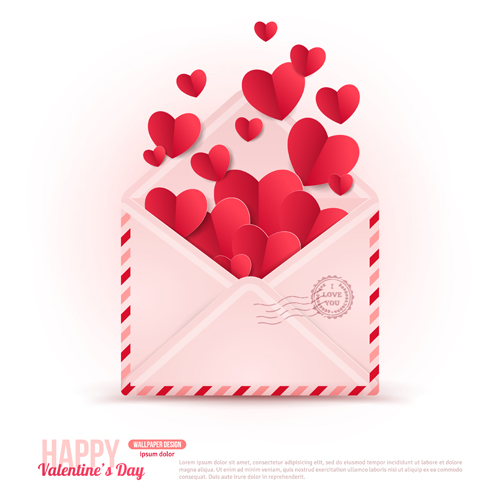 Valentines day card with envelope vector 03  