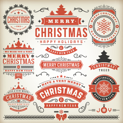 Vintage 2015 christmas labels creative vector 02  