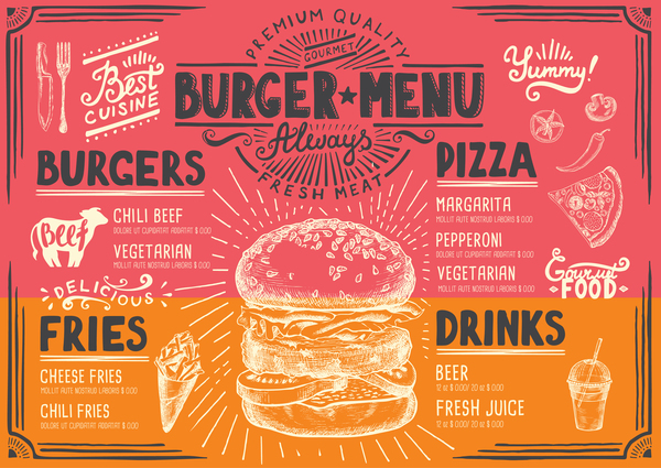 Vintage burger menu template vector material 06  
