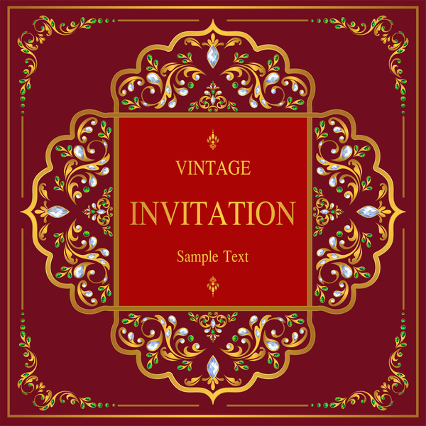 Vintage invitation card template luxury vector 05  