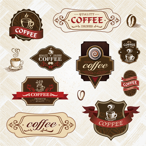 Vintage label coffee vectors material 03  