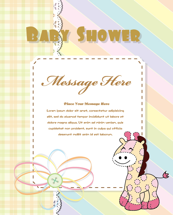 Cute Baby shower cards vector material set 01  