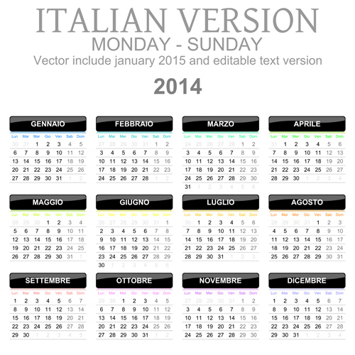 イタリア版カレンダー 2014 ベクトル セット 04  