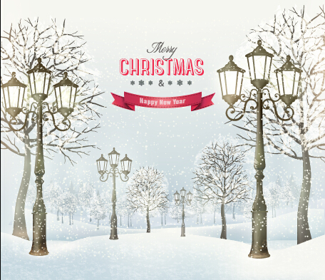 2015 christmas street lamp and snow background 02  