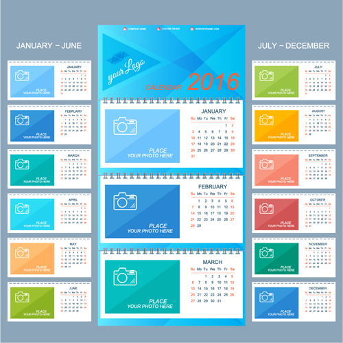 2016 desk calendar template vectors set 16  
