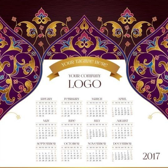 2017 kalendrar med blom dekor mönster vektor 03  