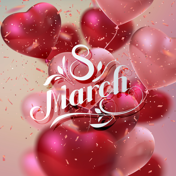 8 march womens day card with heart shape balloons vector 03  