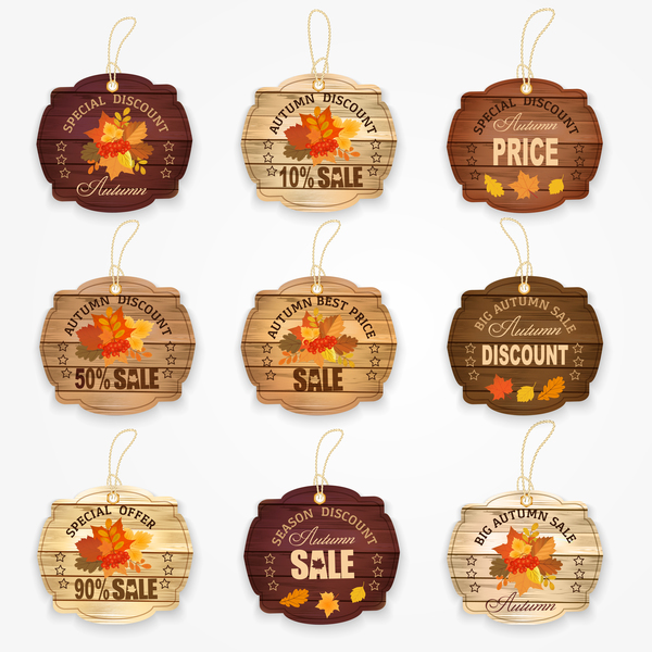 Autumn sale wooden tags vector  