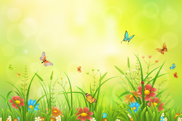 Beautiful flower with butterflies and spring background vector 07  