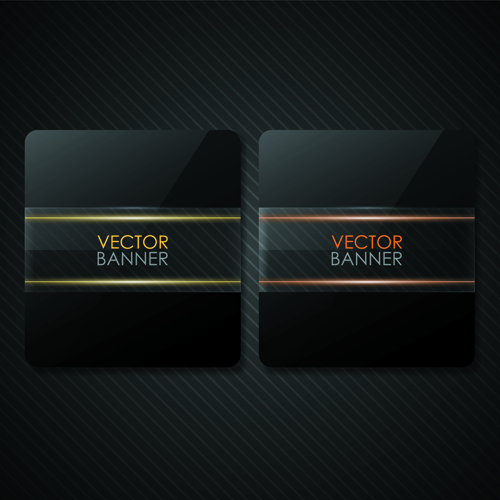 Set of Shiny Black Banners vector 02  