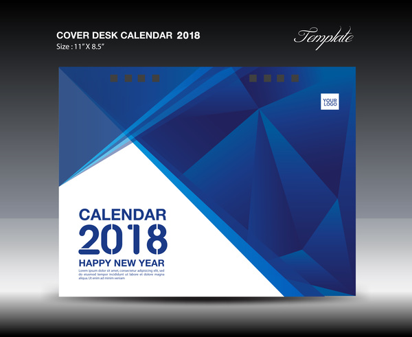 Couverture bleue Bureau calendrier 2018 modèle vecteur matériel 05  