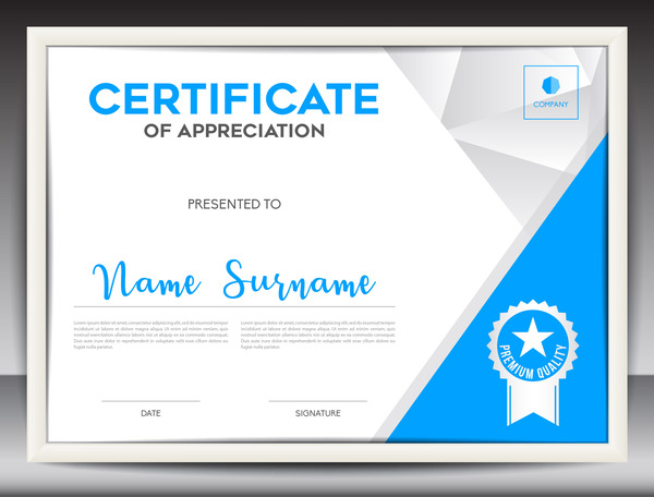 Blue certificat template layout design vecteur 01  