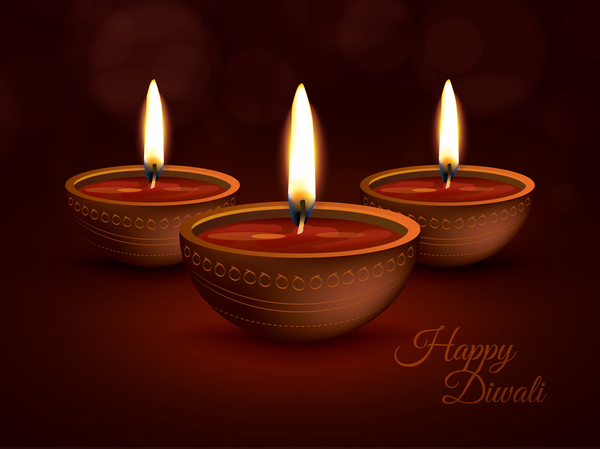 Burning diya with diwali holiday vector template 02  