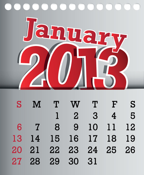 Calendar January 2013 design vector graphic 01  