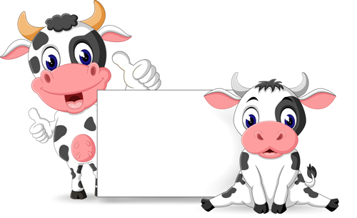 Cartoon cow with blank paper vector 01  