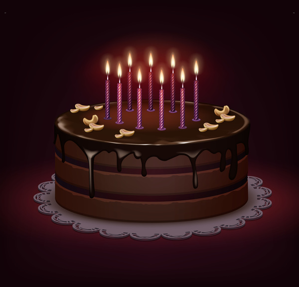 Chocolate birthday cake vector material  