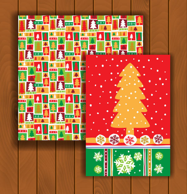 Christmas greeting cards and envelopes with wooden background vector 09  