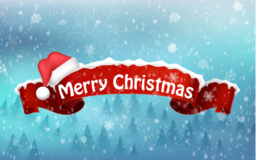 Christmas red ribbon with snowflake background vector 01  