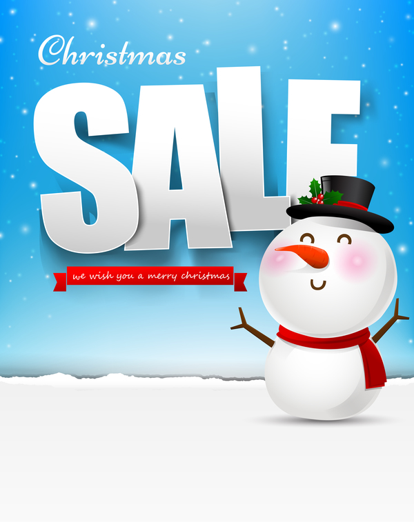 Texte d’affiche de vente de Noël avec le vecteur de bonhomme de neige 05  