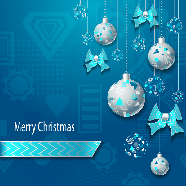 Christmas silver blue balls bows with blue background vector  