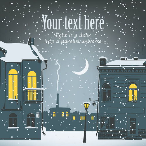 City in the snow vector background 01  