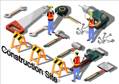 Construction site isometry infographic vector 03  