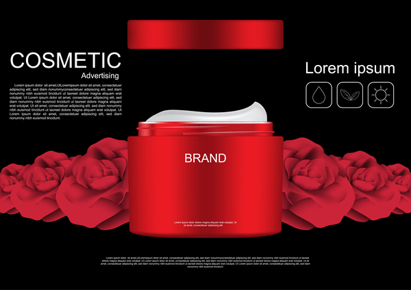Cosmetic ads poster whitening cream with rose vector 06  