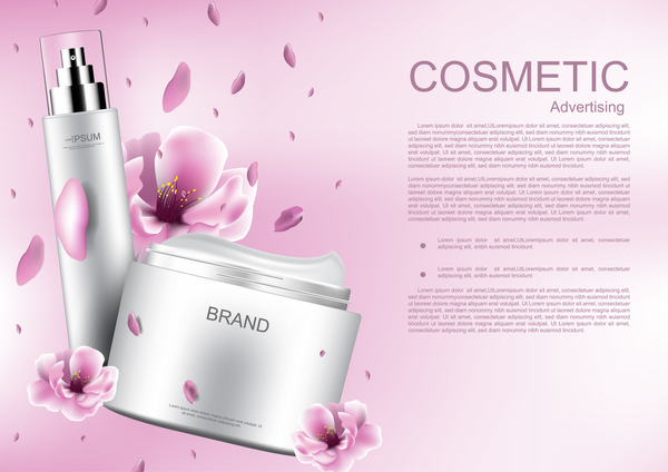 Affiche de publicité cosmétique avec vecteur de fleur rose 04  