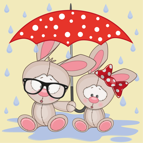 Cute animals and umbrella cartoon vector 03  